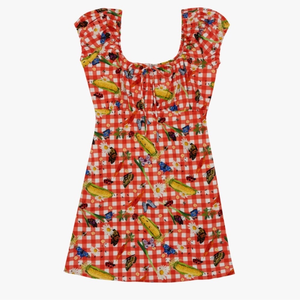 NWT LISA SAYS GAH SUZY DRESS- GARDEN CRITTERS GINGHAM - Size XS